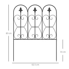 Outsunny Decorative Garden Fencing, 83cm (H) x 3m (L) 5PCs Outdoor Picket Fence Panels, Rustproof Metal Wire Landscape Flower Bed Border Edging Animal Barrier, Black - 3