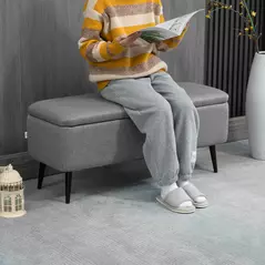 HOMCOM Storage Ottoman with Flip Top, Rectangular Upholstered Bench, Linen Look Fabric Footstool with Steel Legs for Living Room, Bedroom, Grey - 7