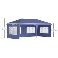 Outsunny 3 x 6m Pop Up Gazebo, Height Adjustable Marquee Party Tent with Sidewalls and Storage Bag, Blue - 3