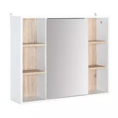 HOMCOM Bathroom Mirror Cabinet, Wall Mounted Storage Cabinet with Open Cupboard and Adjustable Shelf, White - 1