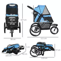 PawHut Foldable Pet stroller, Dog Buggy with Three Wheels, for Small/Medium Dogs, Blue - 3