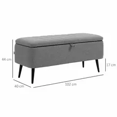 HOMCOM Storage Ottoman with Flip Top, Rectangular Upholstered Bench, Linen Look Fabric Footstool with Steel Legs for Living Room, Bedroom, Grey - 3