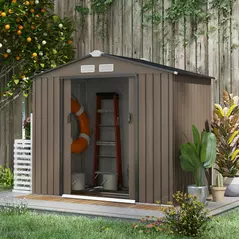 Outsunny 7 x 4ft Metal Garden Shed, Outdoor Storage Tool House with Ventilation Slots, Foundation Kit and Lockable Double Doors, Brown - 2