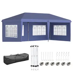 Outsunny 3 x 6m Pop Up Gazebo, Height Adjustable Marquee Party Tent with Sidewalls and Storage Bag, Blue - 1