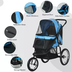 PawHut Foldable Pet stroller, Dog Buggy with Three Wheels, for Small/Medium Dogs, Blue - 7
