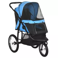 PawHut Foldable Pet stroller, Dog Buggy with Three Wheels, for Small/Medium Dogs, Blue - 1