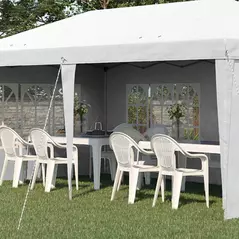 Outsunny 3 x 6m Pop Up Gazebo, Height Adjustable Marquee Party Tent with Sidewalls and Storage Bag, White - 9