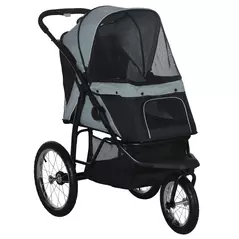 PawHut Foldable Pet stroller, Dog Buggy with Three Wheels, for Small/Medium Dogs, Grey - 1