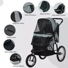 PawHut Foldable Pet stroller, Dog Buggy with Three Wheels, for Small/Medium Dogs, Grey - 7