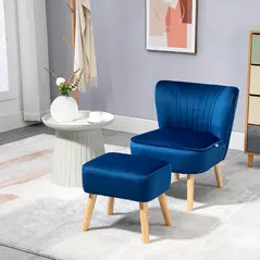 HOMCOM Velvet Accent Chair Occasional Tub Seat Padding Curved Back w/ Ottoman Wood Frame Legs Home Furniture, Dark Blue - 2