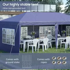 Outsunny 3 x 6m Pop Up Gazebo, Height Adjustable Marquee Party Tent with Sidewalls and Storage Bag, Blue - 5