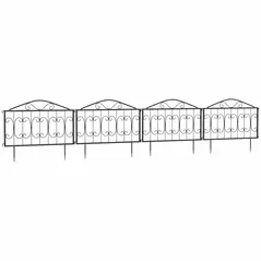 Outsunny Decorative Garden Fencing, 4PCs Outdoor Picket Fence Panels, Rustproof Metal Wire Landscape Flower Bed Border Edging Animal Barrier, Black - 1