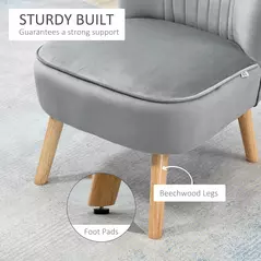 HOMCOM Velvet Accent Chair Occasional Tub Seat Padding Curved Back with Ottoman Wood Frame Legs Home Furniture Light Grey - 4