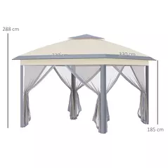 Outsunny 3.3 x 3.3m Pop Up Gazebo, Double Roof Foldable Canopy Tent with Zipped Mesh Sidewalls, Height Adjustable and Carrying Bag, Event Tent for Patio Garden, Beige - 3