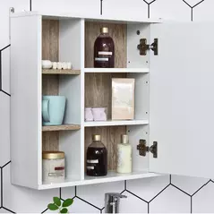 HOMCOM Bathroom Mirror Cabinet, Wall Mounted Storage Cabinet with Open Cupboard and Adjustable Shelf, White - 9