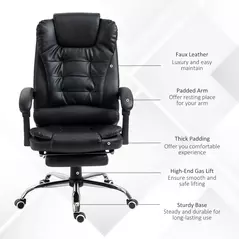 HOMCOM Executive Office Chair, PU Leather Home Office Chair with Swivel Wheels, Reclining Backrest, Retractable Footrest, Black - 7