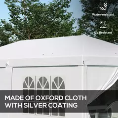 Outsunny 3 x 6 m Garden Pop Up Gazebo, Wedding Party Tent Marquee, Water Resistant Awning Canopy with Sidewalls, Windows, Carry Bag, White - 4
