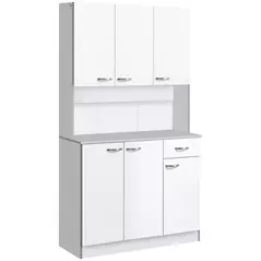 HOMCOM Kitchen Cupboard, Freestanding Kitchen Storage Cabinet with 6 Doors, Drawer, Adjustable Shelves and Open Countertop for Dining Room, White - 1