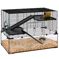 PawHut 3 Tiers Hamster Cage, Gerbil Cage with Deep Glass Bottom, Non-Slip Ramps, Platforms, Hut, Exercise Wheels, Water Bottle, Dish, for Syrian Hamster, Dwarf Hamster, 76.5 x 48.5 x 54.5cm - 1