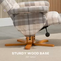 HOMCOM Linen Swivel Recliner Chair with Footstool, Wooden Base and Storage for Living Room, Multicolour - 7