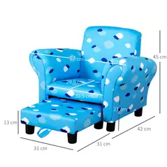 HOMCOM Toddler Chair Children's Armchairs Wood Frame w/ Footrest Anti-Slip Legs High Back Arms for Bedroom Playroom Cute Cloud Star Blue - 3