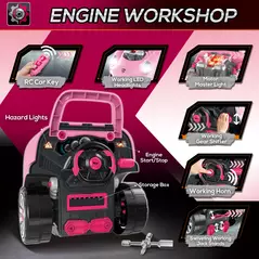 HOMCOM Kids Truck Engine Toy Set, with Horn, Light, Car Key, for Ages 3-5 Years - Pink - 5