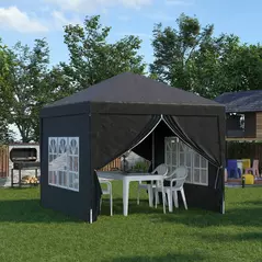 Outsunny 3 x 3 m Garden Pop Up Gazebo, Wedding Party Tent Marquee, Water Resistant Awning Canopy with Sidewalls, Windows, Carry Bag, Black - 2