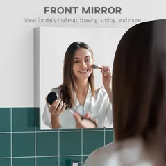 kleankin Bathroom Mirror Cabinet, Wall Mounted Medicine Cabinet with Hinged Door, Storage Shelves for Laundry Room - 5