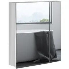 kleankin Bathroom Mirror Cabinet, Wall Mounted Medicine Cabinet with Hinged Door, Storage Shelves for Laundry Room - 1