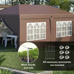 Outsunny 3 x 6 m Pop Up Gazebo with Sides and Windows, Height Adjustable Wedding Camping Party Tent Canopy Marquee with Storage Bag for Garden, Event, Brown - 6