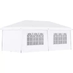 Outsunny 3 x 6 m Garden Pop Up Gazebo, Wedding Party Tent Marquee, Water Resistant Awning Canopy with Sidewalls, Windows, Carry Bag, White - 1