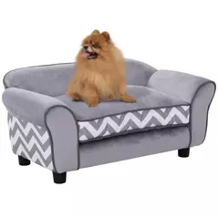 PawHut Dog Sofa Bed for XS-Sized Dogs, Cat Sofa with Soft Cushion, Pet Chair Lounge with Washable Cover, Removable Legs, Wooden Frame - Grey - 1