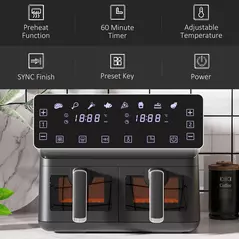 HOMCOM 8L Dual Basket Air Fryer, 8-in-1 Air Fryer Oven with Digital Display, Visible, Timer, Preheat for Oil Free Low Fat Cooking, 2500W, Sync Finish, Sliver - 6