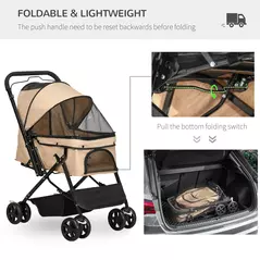 PawHut Pet Stroller Pushchair Foldable Travel Dog Cat Carriage w/ Reversible Handle Brake Basket - 5