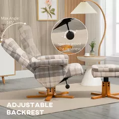 HOMCOM Linen Swivel Recliner Chair with Footstool, Wooden Base and Storage for Living Room, Multicolour - 4