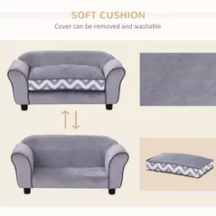 PawHut Dog Sofa Bed for XS-Sized Dogs, Cat Sofa with Soft Cushion, Pet Chair Lounge with Washable Cover, Removable Legs, Wooden Frame - Grey - 5