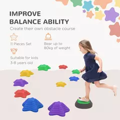 ZONEKIZ Kids Stepping Stones, 11 Pieces Balance River Stones for Obstacle Course, Stackable Non-Slip Starfish Shape, Sensory Play for Indoors, Outdoors - 4
