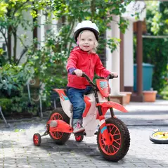 HOMCOM 12V Kids Electric Motorcycle Ride-On, with Training Wheels, for Ages 3-6 Years - Red - 2