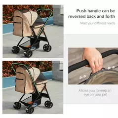 PawHut Pet Stroller Pushchair Foldable Travel Dog Cat Carriage w/ Reversible Handle Brake Basket - 6