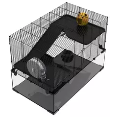PawHut 3 Tiers Hamster Cage, Gerbil Cage with Deep Glass Bottom, Non-Slip Ramps, Platforms, Hut, Exercise Wheels, Water Bottle, Dish, for Syrian Hamster, Dwarf Hamster, 76.5 x 48.5 x 54.5cm - 8