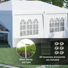 Outsunny 3 x 6 m Garden Pop Up Gazebo, Wedding Party Tent Marquee, Water Resistant Awning Canopy with Sidewalls, Windows, Carry Bag, White - 6