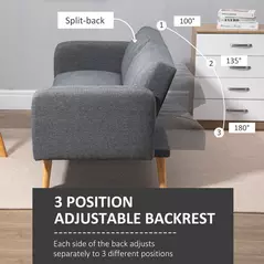 HOMCOM 3 Seater Sofa Bed, Convertible Linen Fabric Sofa Couch, Click Clack Sofabed with Adjustable Split Backrest for Living Room, Bedroom, Guest Room, Grey - 5