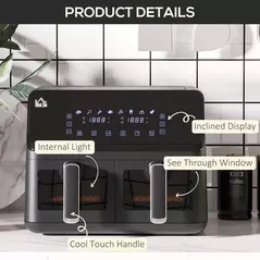 HOMCOM 8L Dual Basket Air Fryer, 8-in-1 Air Fryer Oven with Digital Display, Visible, Timer, Preheat for Oil Free Low Fat Cooking, 2500W, Sync Finish, Sliver - 7