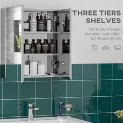 kleankin Bathroom Mirror Cabinet, Wall Mounted Medicine Cabinet with Hinged Door, Storage Shelves for Laundry Room - 4