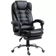 HOMCOM Executive Office Chair, PU Leather Home Office Chair with Swivel Wheels, Reclining Backrest, Retractable Footrest, Black - 1