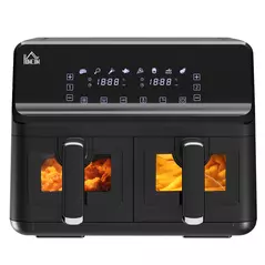 HOMCOM 8L Dual Basket Air Fryer, 8-in-1 Air Fryer Oven with Digital Display, Visible, Timer, Preheat for Oil Free Low Fat Cooking, 2500W, Sync Finish, Sliver - 1