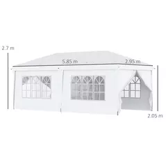 Outsunny 3 x 6 m Garden Pop Up Gazebo, Wedding Party Tent Marquee, Water Resistant Awning Canopy with Sidewalls, Windows, Carry Bag, White - 3