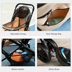 PawHut Pet Stroller Pushchair Foldable Travel Dog Cat Carriage w/ Reversible Handle Brake Basket - 7
