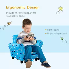 HOMCOM Toddler Chair Children's Armchairs Wood Frame w/ Footrest Anti-Slip Legs High Back Arms for Bedroom Playroom Cute Cloud Star Blue - 5