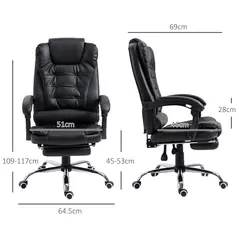 HOMCOM Executive Office Chair, PU Leather Home Office Chair with Swivel Wheels, Reclining Backrest, Retractable Footrest, Black - 3